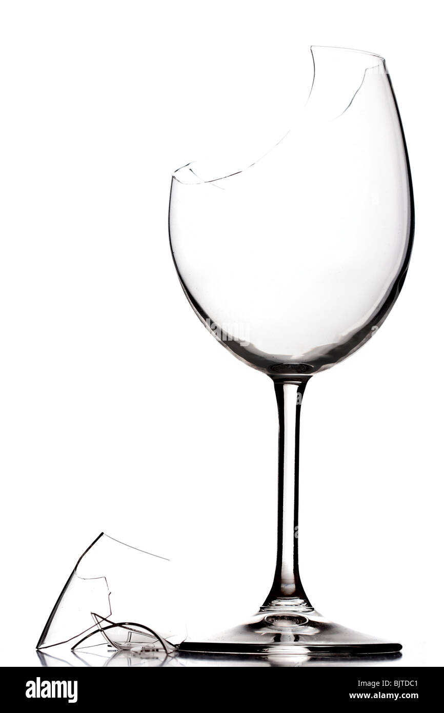 broken crystal wine glass, isolated on white Stock Photo Alamy