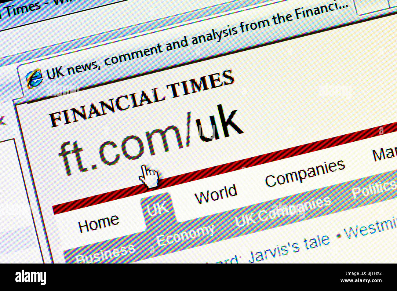 Macro screenshot of FT.com - the website of the Financial Times (FT) newspaper. Editorial use only. Stock Photo