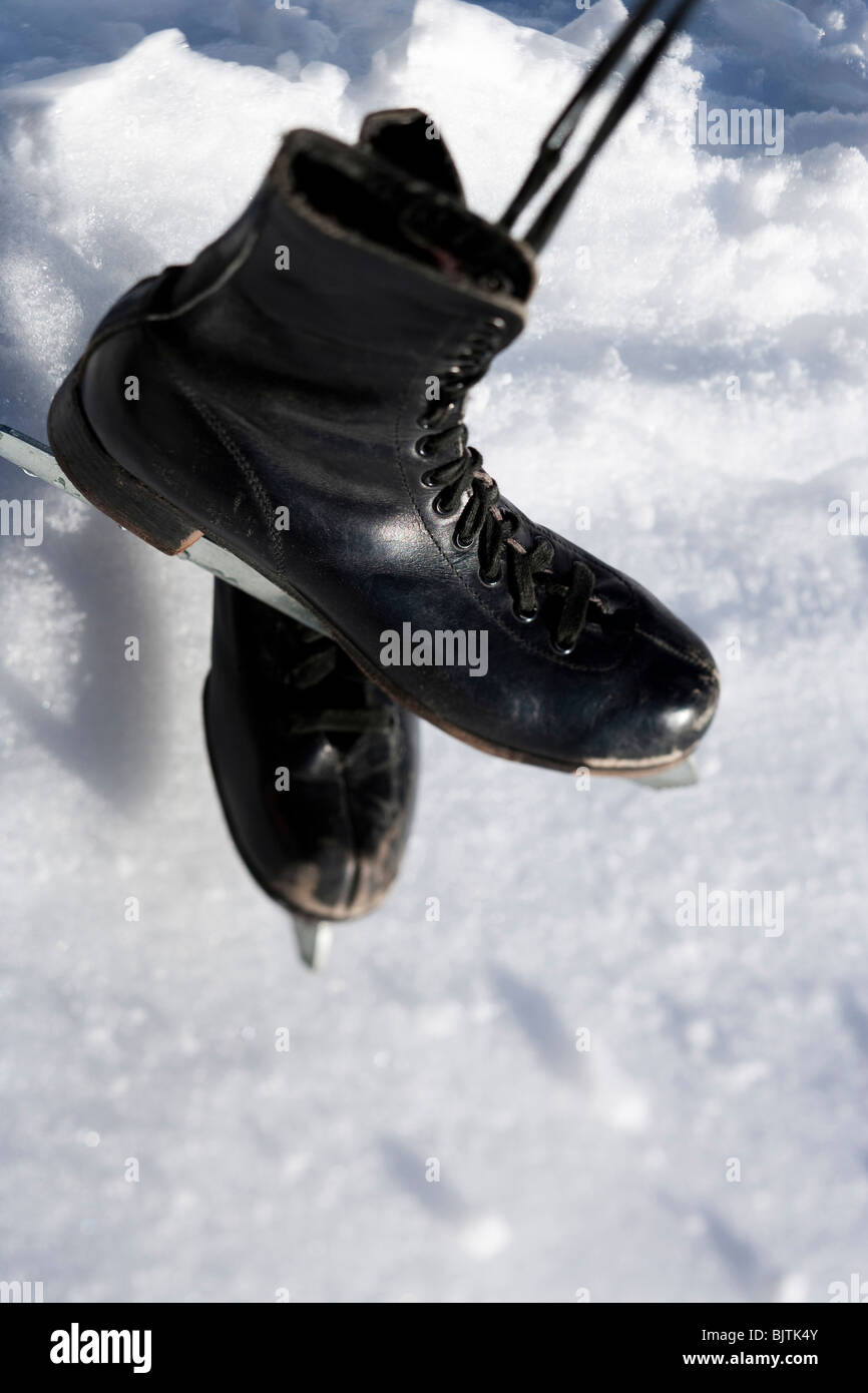 Old pair of black figure skates Stock Photo Alamy