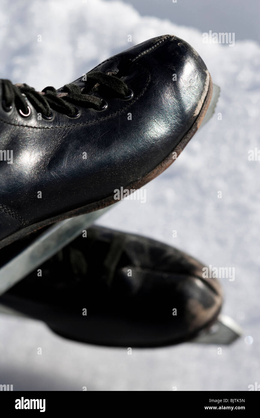 Old pair of black figure skates Stock Photo Alamy