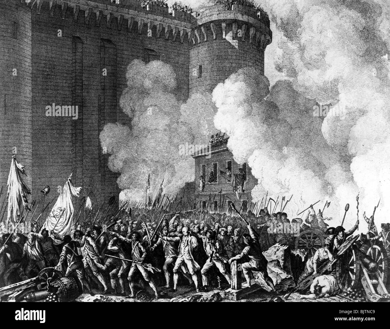 geography / travel, France, French Revolution 1789, storming of the Bastille 14.7.1789, capture of Gouverneur de Launay, wood engraving after drawing by Prieur, 18th century, historic, historical, revolution, revolt, insurgency, revolts, rebellion, protest, national uprising, national uprisings, riot, riots, insurgent, insurgents, rebel, rebels, revolter, revolters, street fighting, street fightings, people, Stock Photo