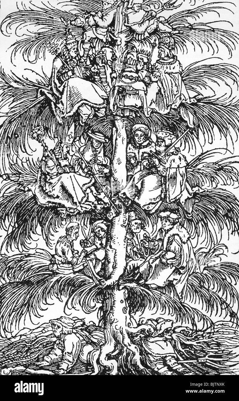 Middle Ages, society, classes tree, woodcut by Hans Weiditz, 1530, Stock Photo