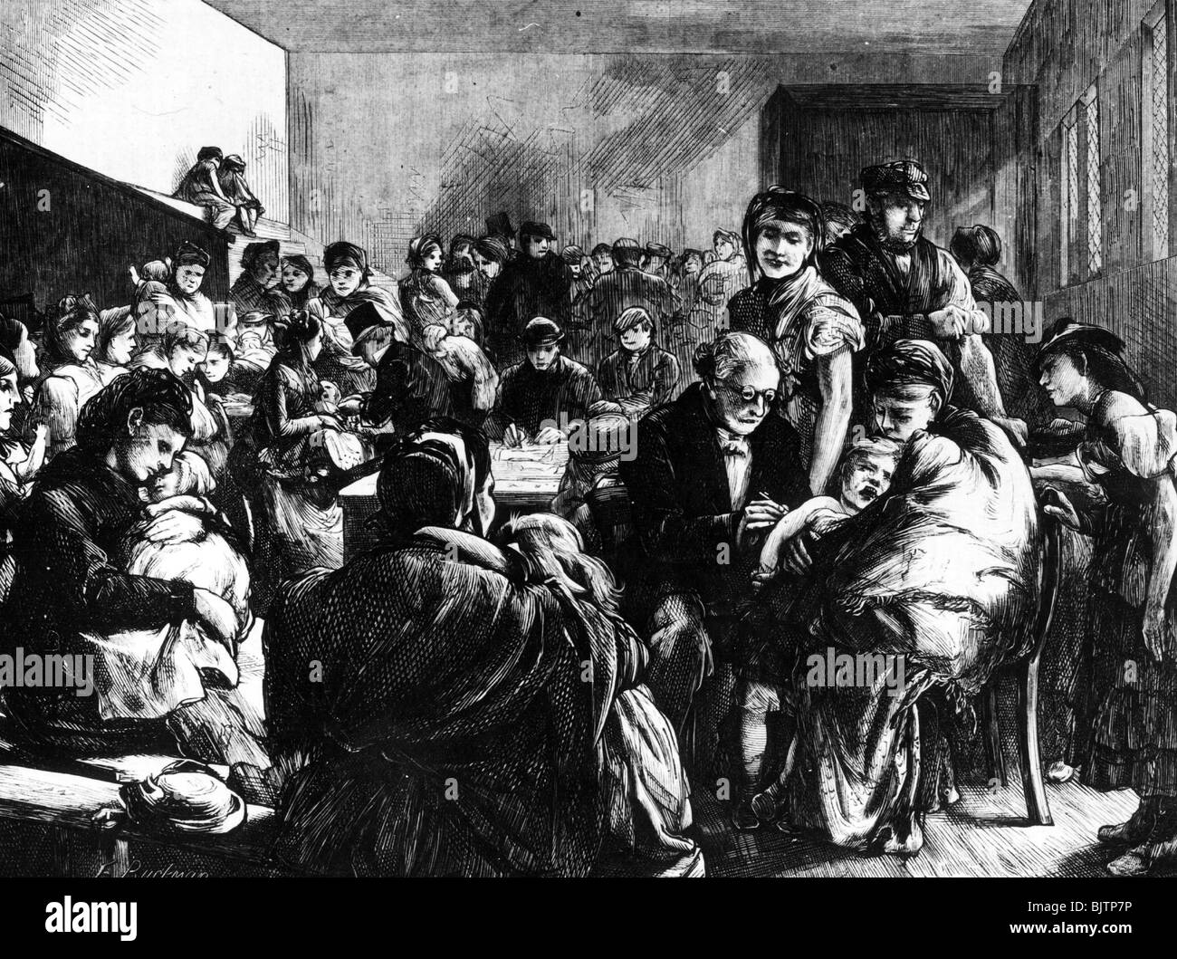 Old Inoculation medicine, vaccination, vaxxination station in London, wood engraving ...