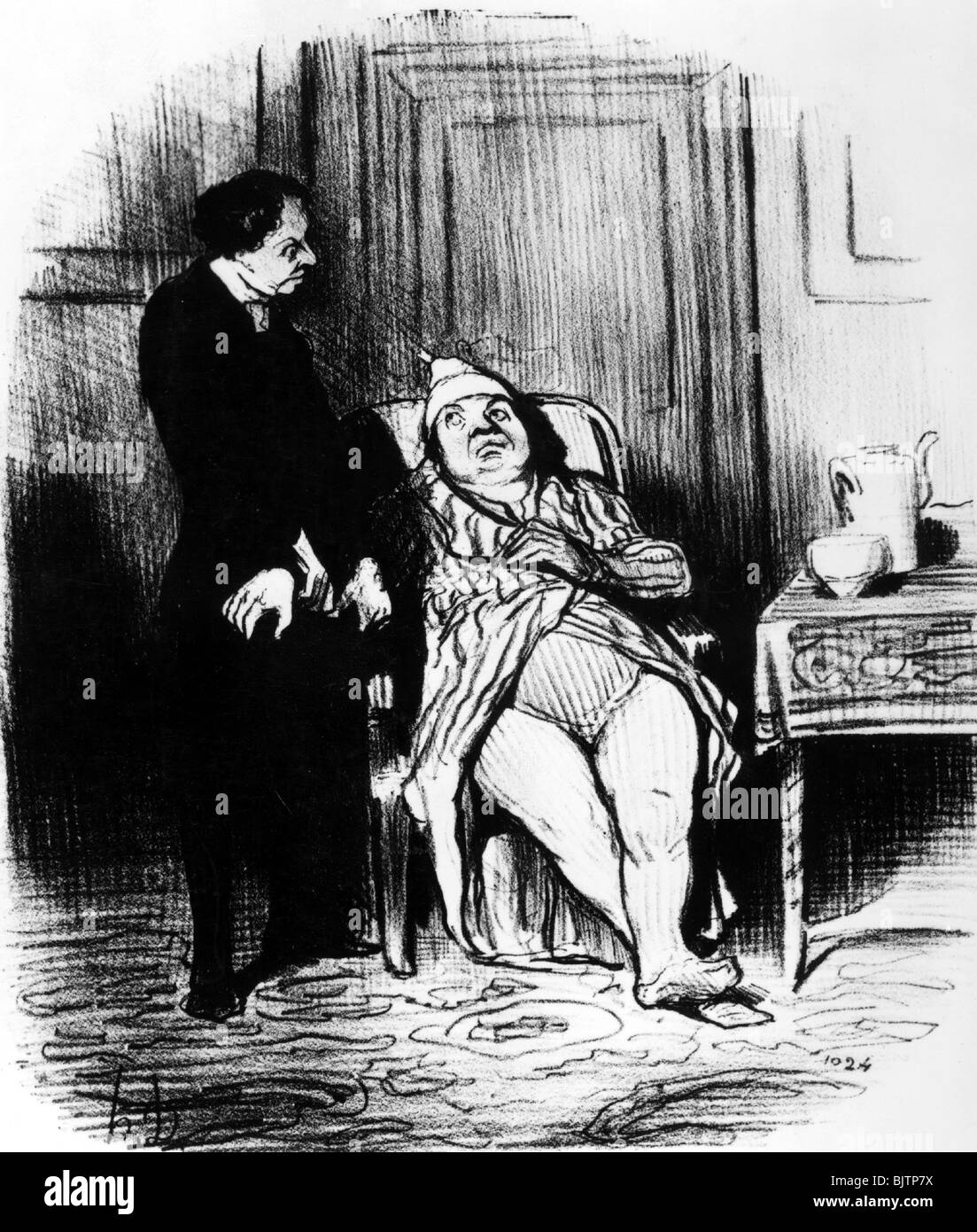 medicine, doctor and patient, 'Doctor, I have the consumption', caricature by Honore Daumier, lithograph, 1847, Philadelphia Museum of Art, 19th century, , Stock Photo