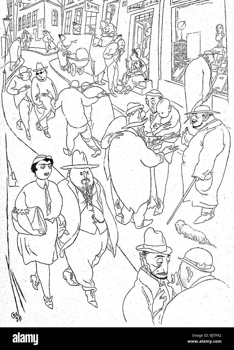 Judaism / Jewry and persecution of Jews, anti-Semitism, 'Berliner Bilder: Grenadierstrasse', caricature by Karl Arnold, Simplicissimus, 1921, , Stock Photo