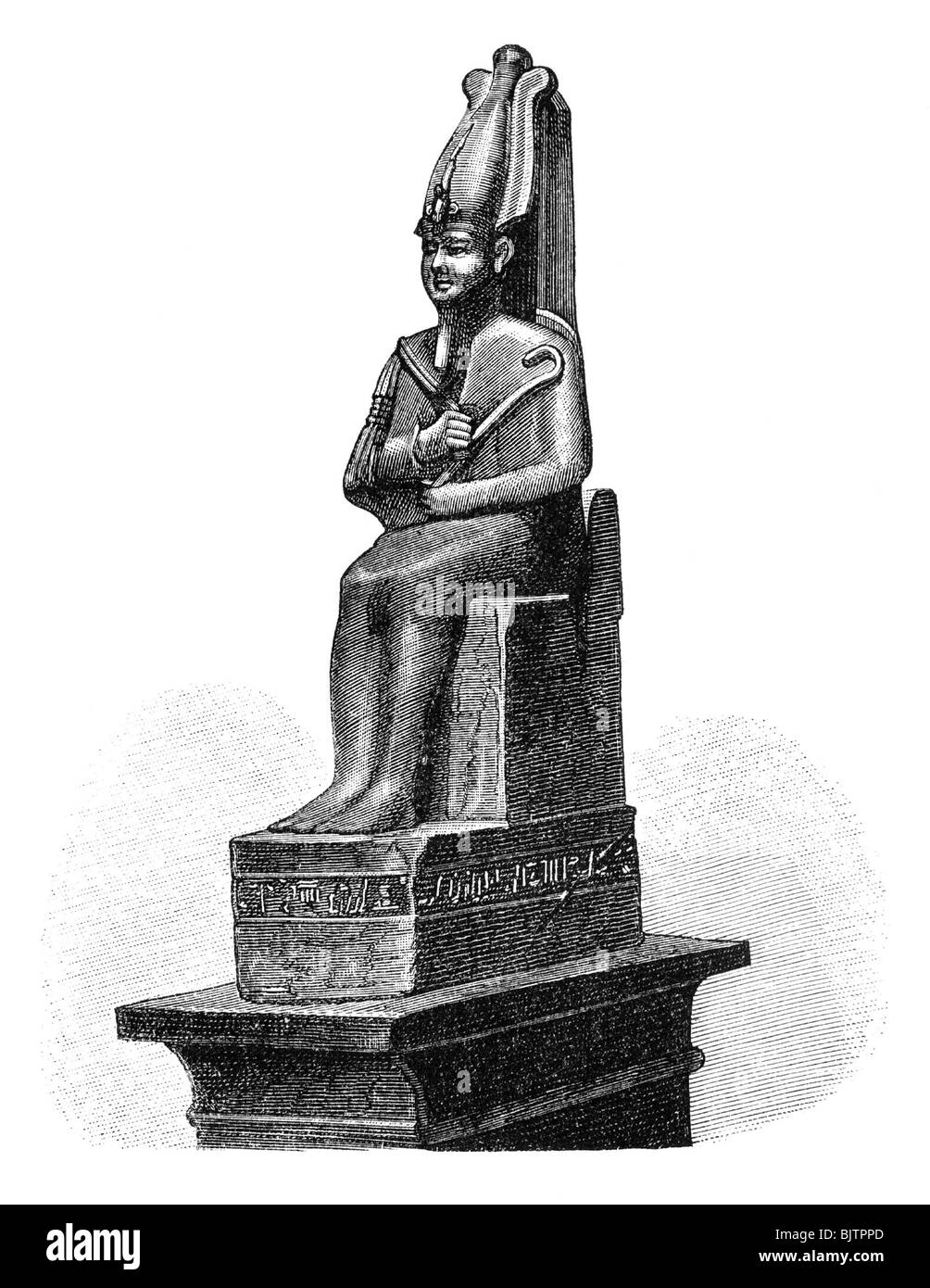 Osiris, Egpytian god of the dead, the underworld and the afterlife, half length, wood engraving after drawing by Georg Ebers, 19th century, Stock Photo