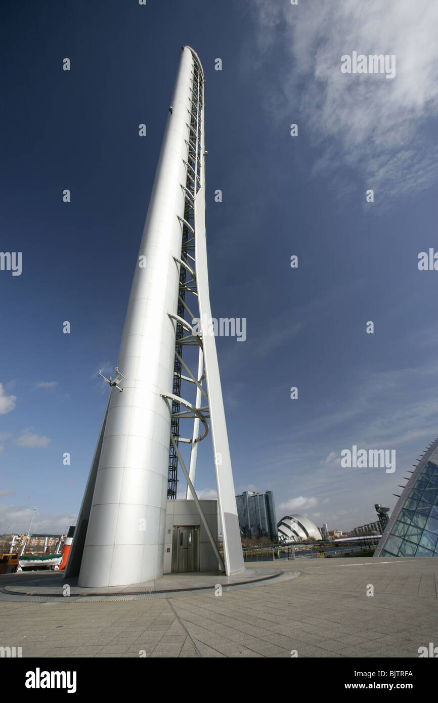 City of Glasgow, Scotland. Wide angled close up view of the Glasgow Tower with the SECC in the distant background. Stock Photo