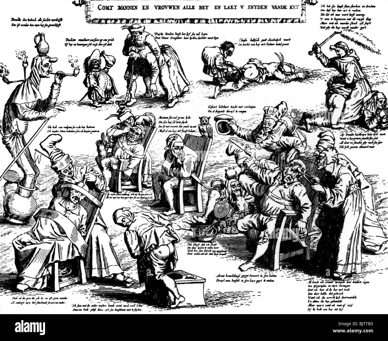 medicine, surgery, caricature about the lapidary and his clients, copper engraving, 1620, 'Die Karikatur und Satire in der Medizin' by Eugen Hollaender, Stock Photo