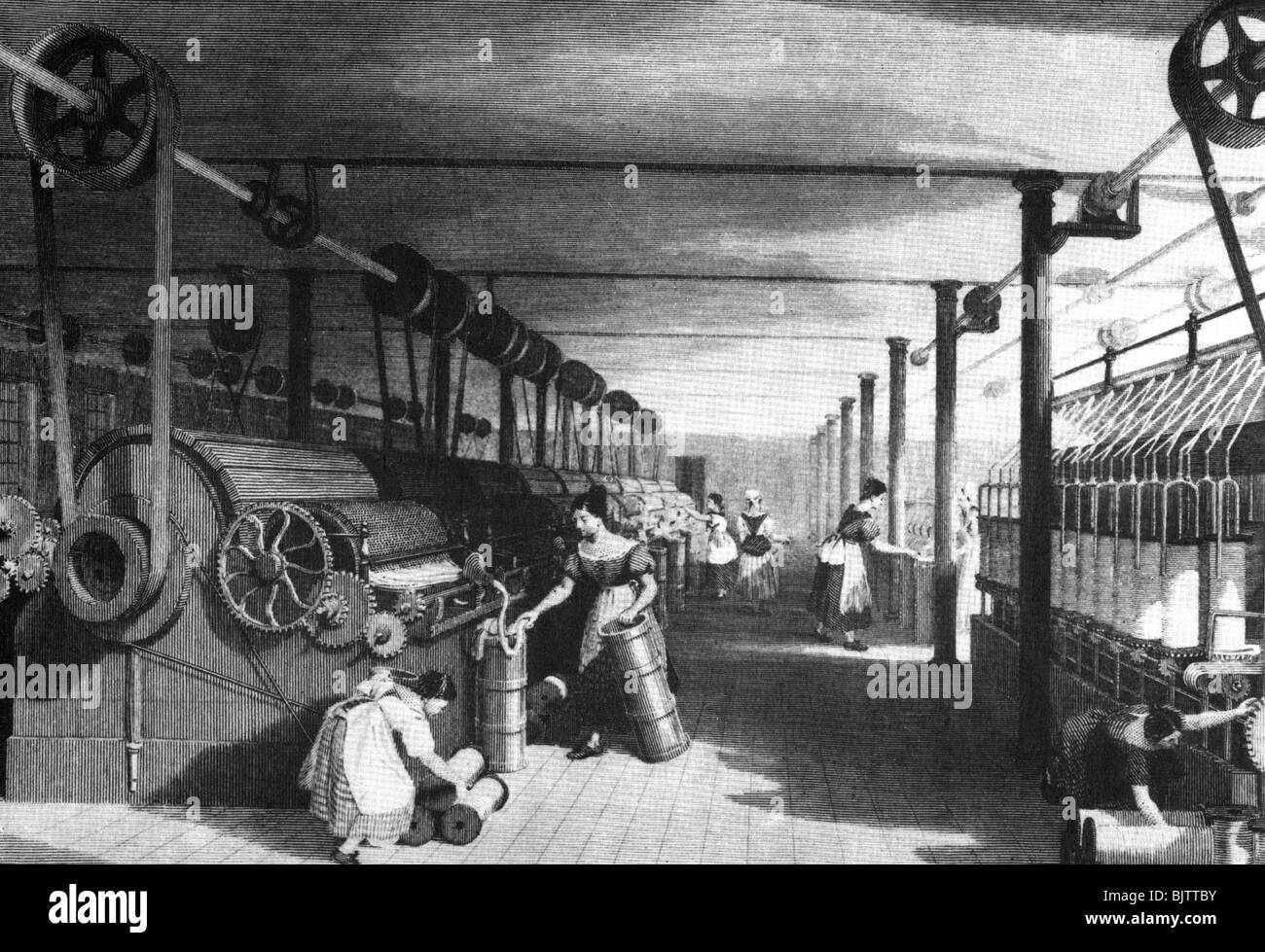 industry, textile industry, English cotton mill, circa 1835, Stock Photo