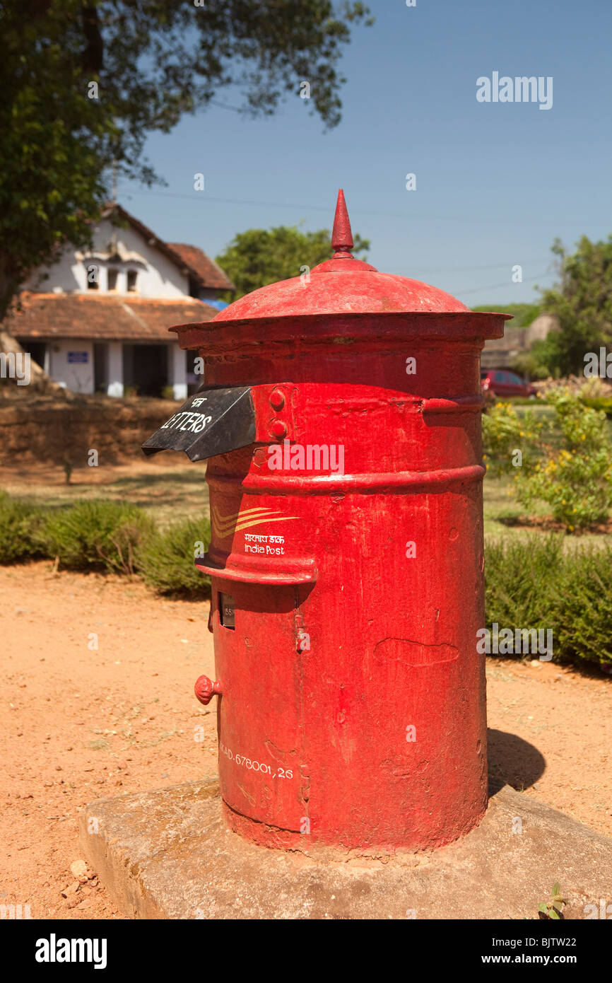 India, Kerala, Palakkad, Red painted postal letter box inside Tipu Sultan’s Fort Stock Photo