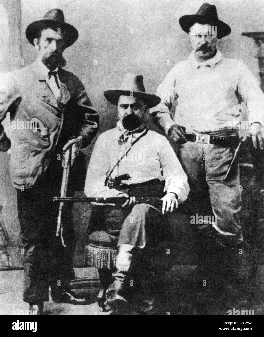 William A Pinkerton, flanked by two express agents, c1870s-1880s (1954). Artist: Unknown Stock Photo
