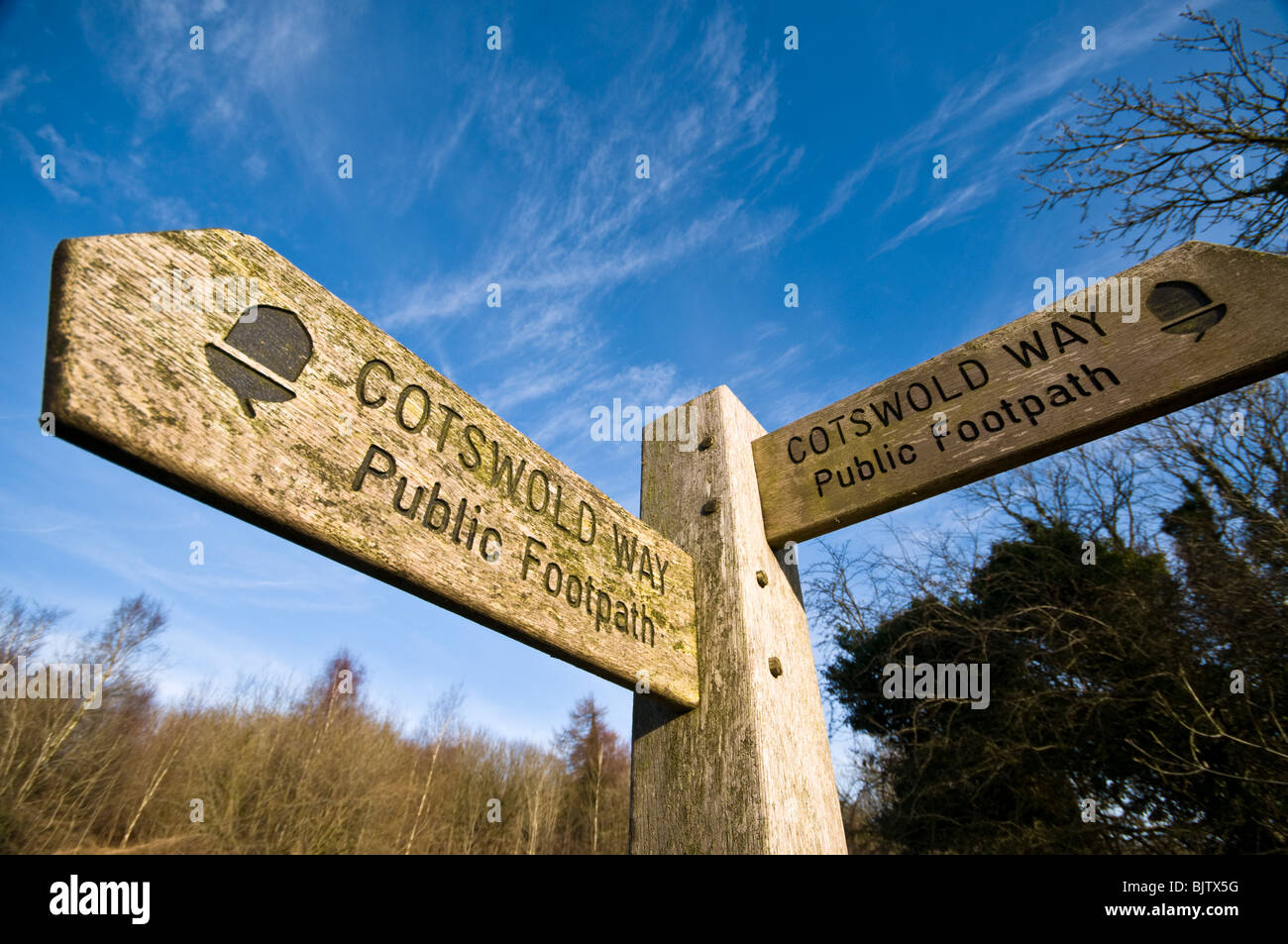 Cotswold Way Footpath signpost, near Stroud, Gloucestershire, UK Stock