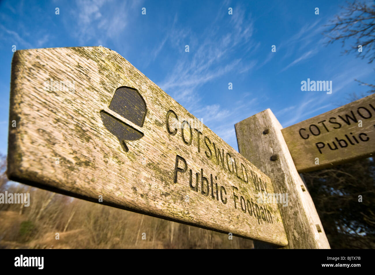 Cotswold Way Footpath signpost, near Stroud, Gloucestershire, UK Stock