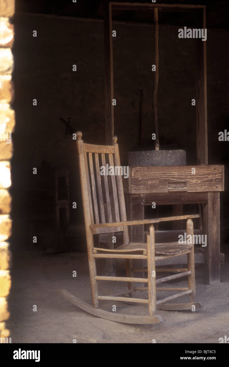 Rocking chair on cabin veranda in Virginia USA Stock Photo