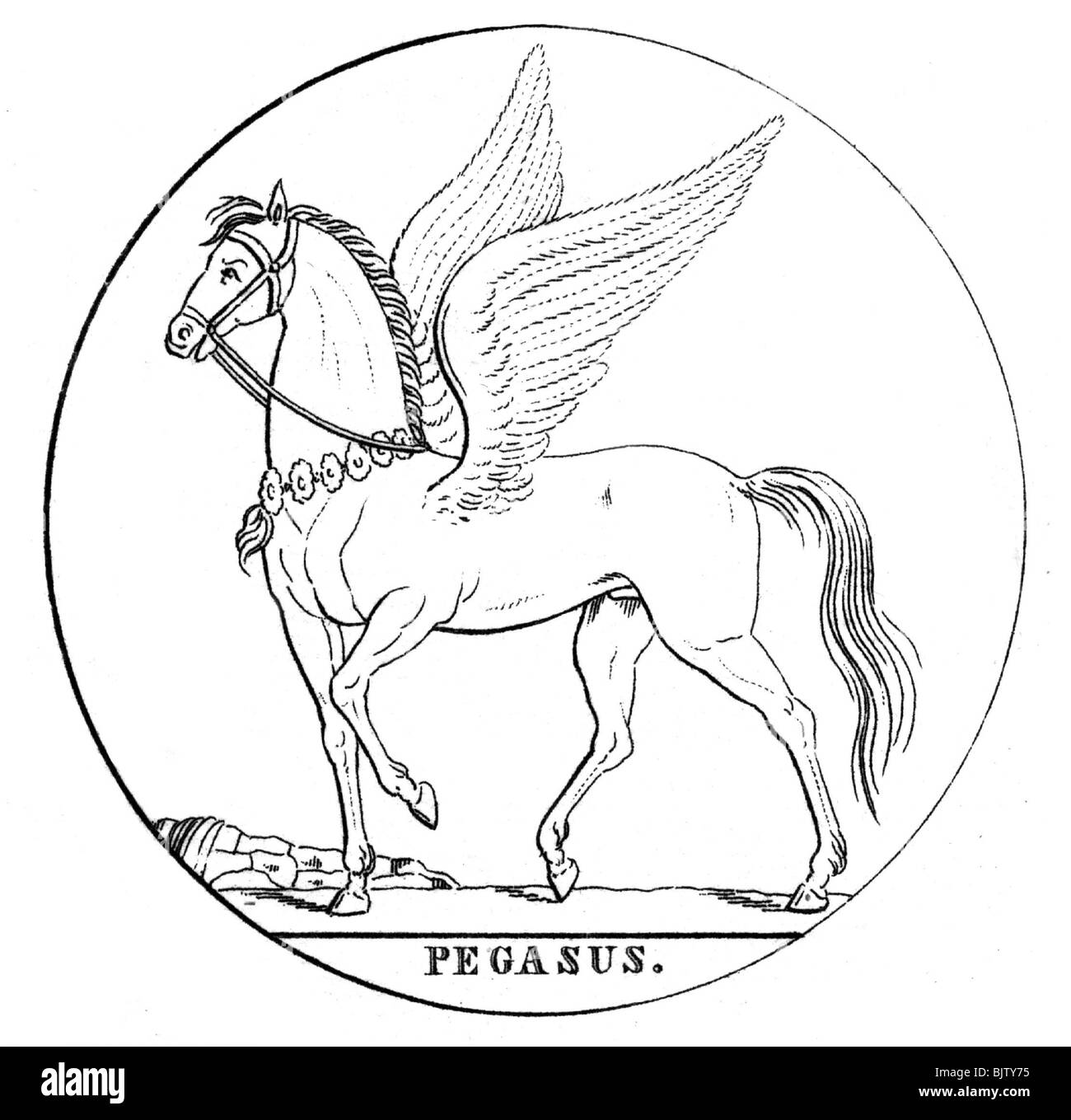 Pegasus, Greek legendary figure, engraving, Berlin, 1822, Stock Photo