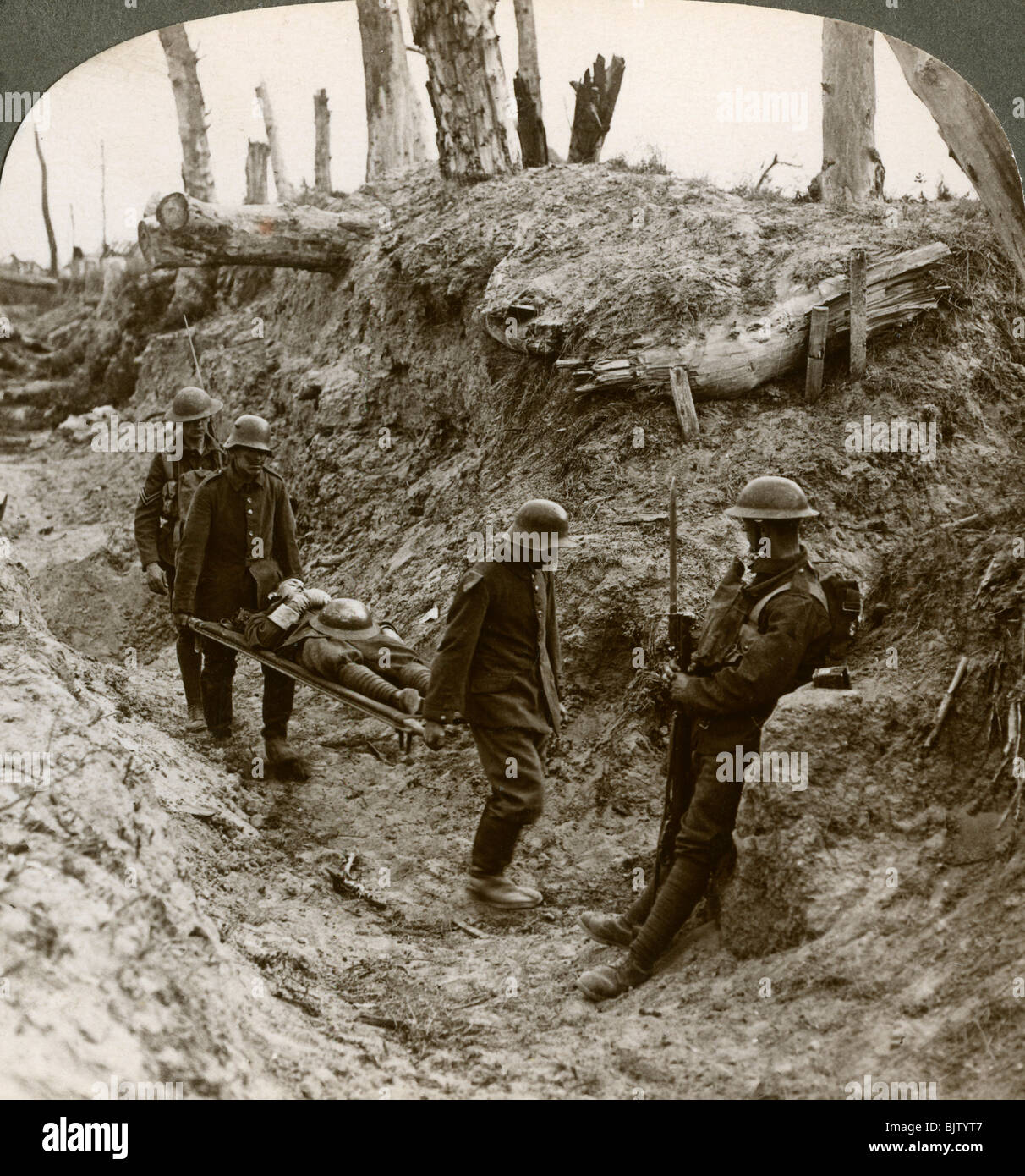 German prisoners carrying British wounded, World War I, 1916.Artist: Realistic Travels Publishers Stock Photo