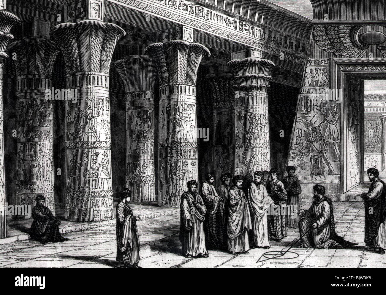 geography / travel, Egypt, Alexandria, Museion, mathematical recitation, wood engraving after drawing by Alexandre Bar, 19th century, historic, historical, recitations, lecture, science, ancient world, education, ancient world, people, Stock Photo