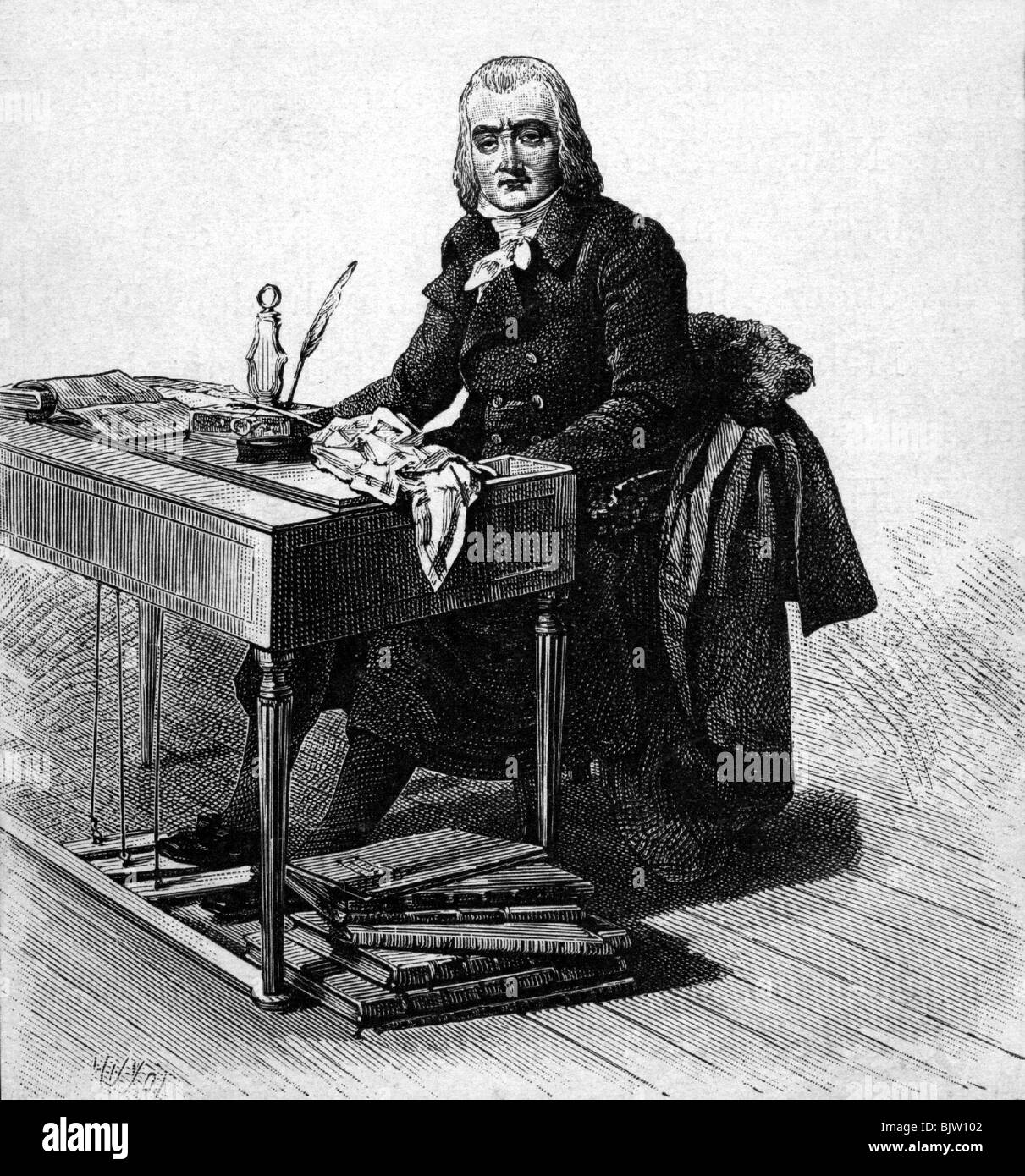 Gretry, Andre Ernest Modeste, 8.2.1741 - 24.9.1813, French musician (composer), half length, composing at piano, wood engraving, 19th century, Stock Photo