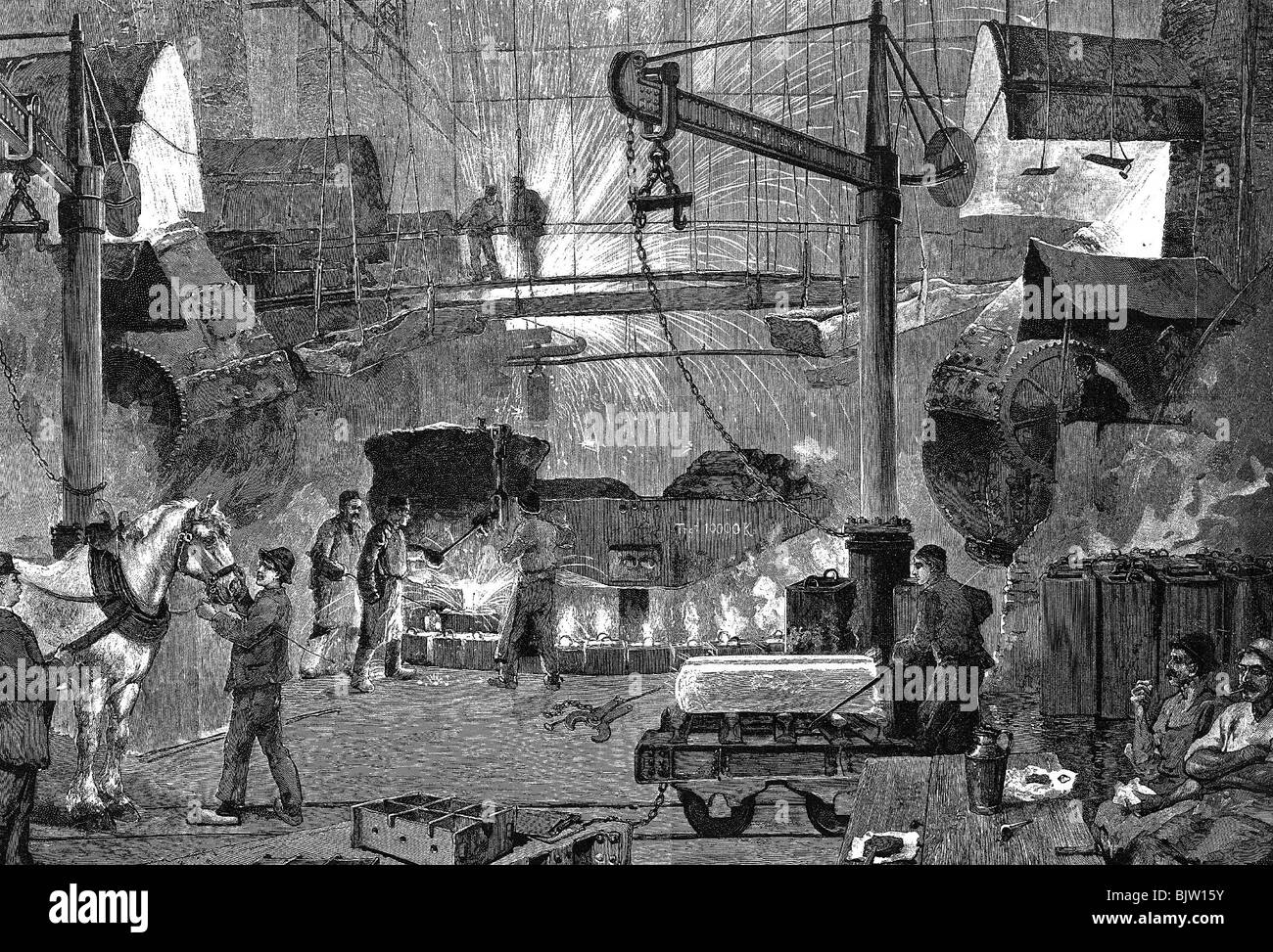 industry, metal, Krupp, Bessemer mill, Essen, wood engraving, circa 1900, Stock Photo