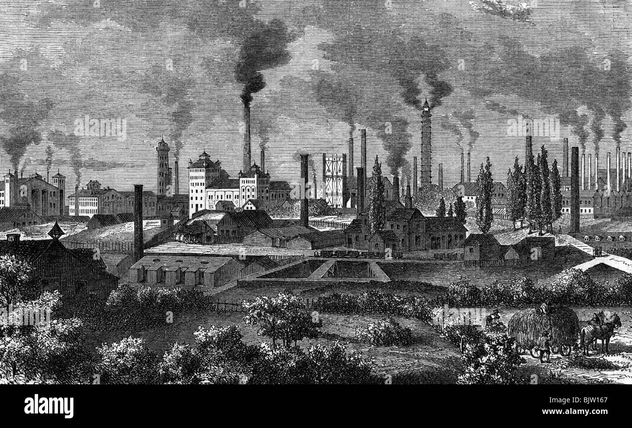 industry, metal, steel, Krupp plant in Essen, 1865, Stock Photo