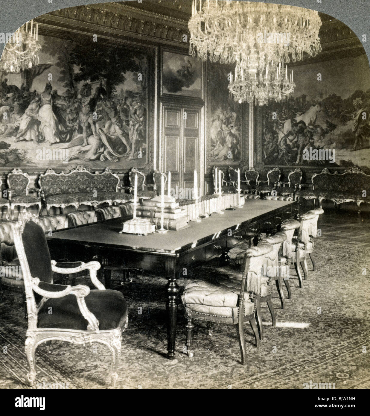 Council chamber of King Oscar II, Royal Palace, Stockholm, Sweden.Artist: Underwood & Underwood Stock Photo