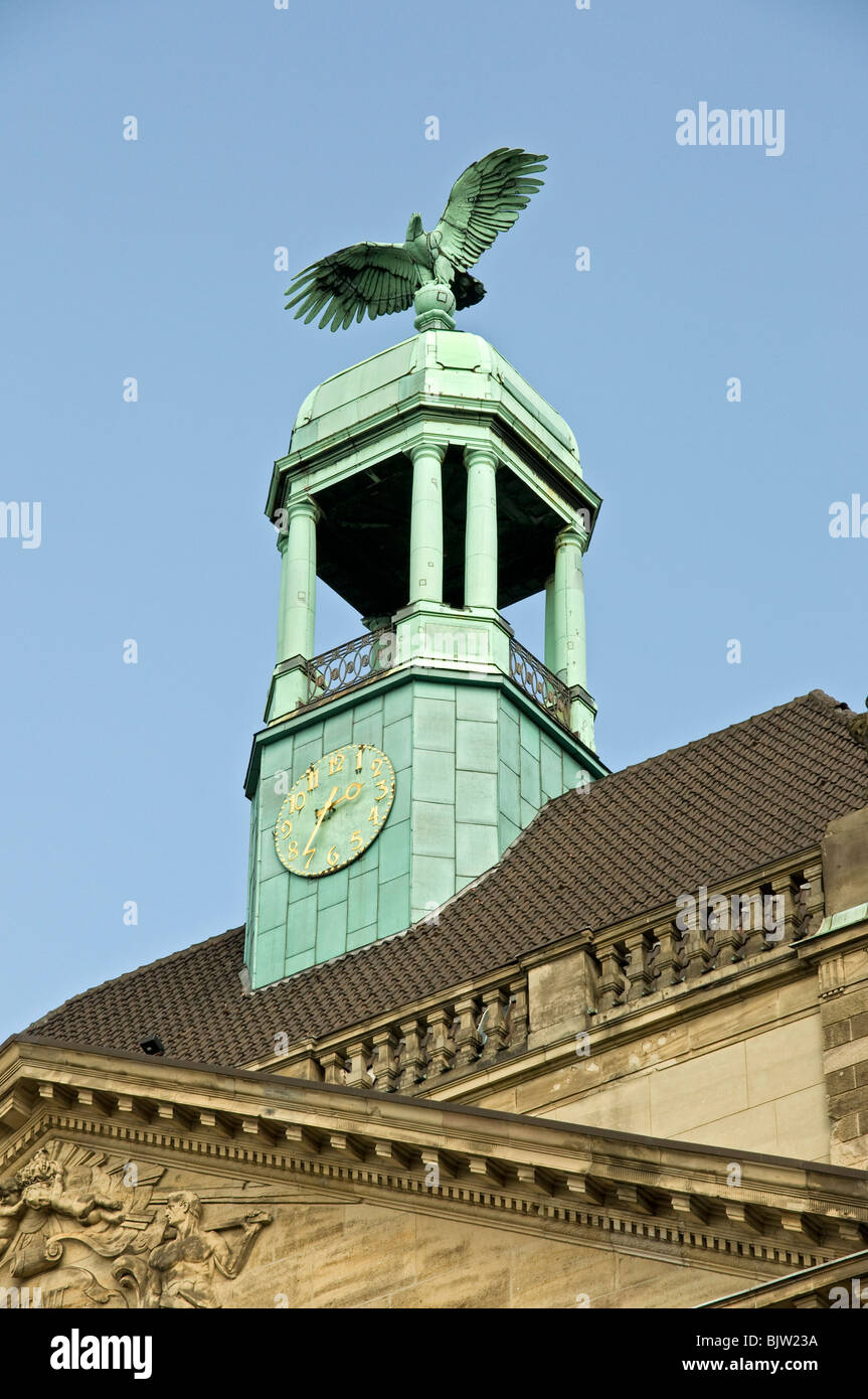 Clock tower on 'Oberlandesgericht' law courts, Düsseldorf, North Rhine-Westphalia, Germany. Stock Photo