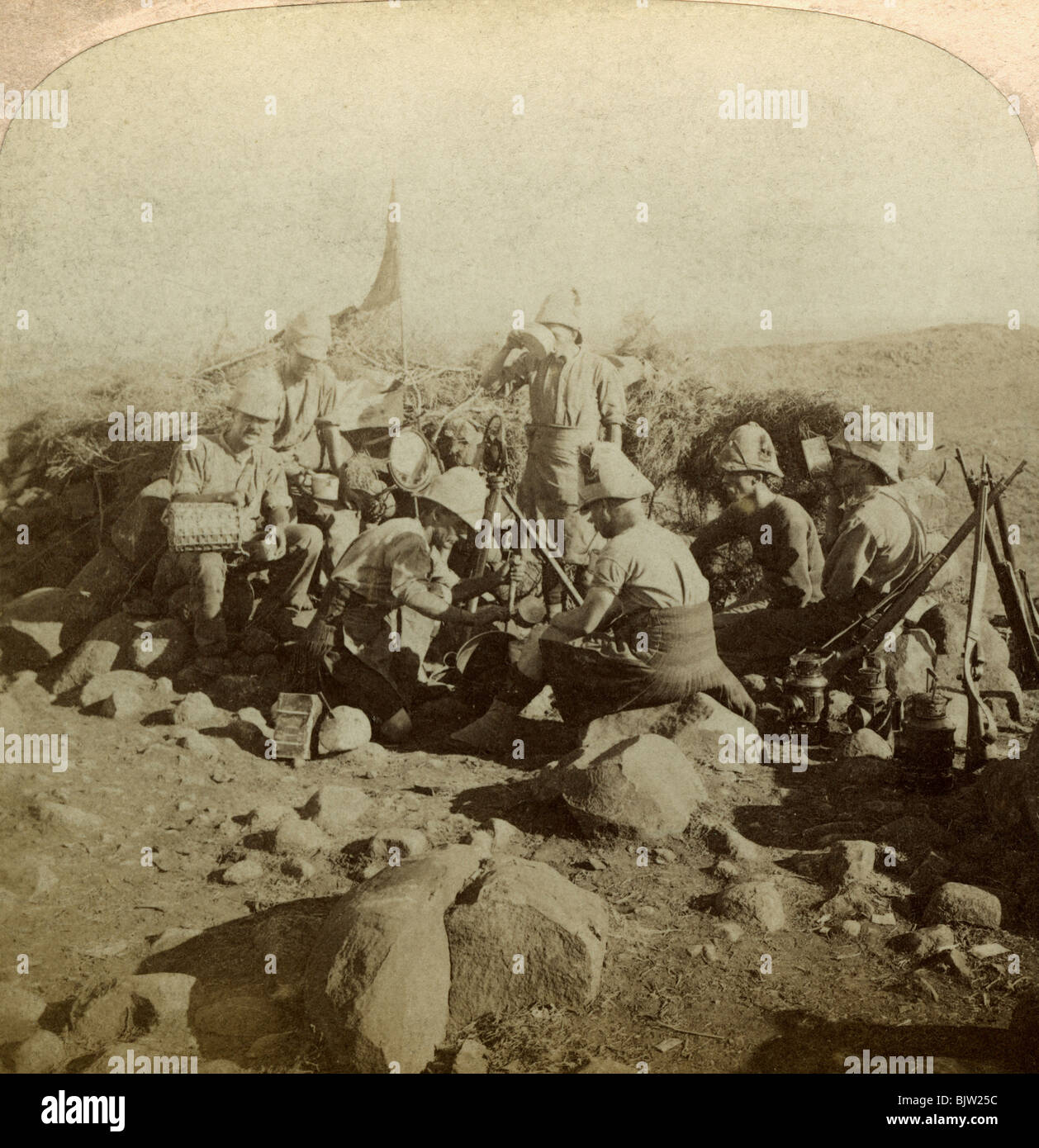 Gordon Highland signallers on Signal Hill, Euslin, South Africa, Boer War, 1899-1902.Artist: Underwood & Underwood Stock Photo