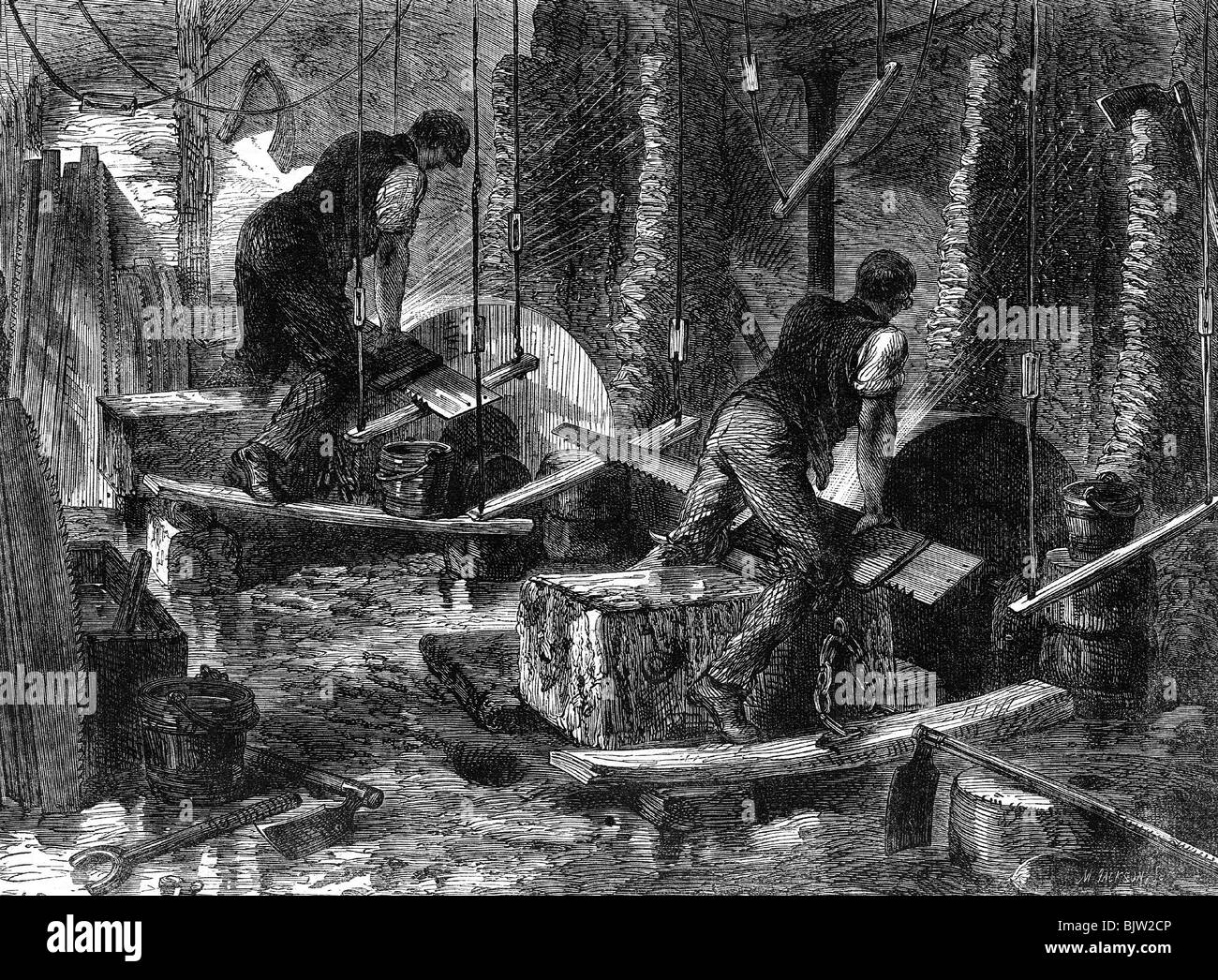 industry, metal, tool grinding, Sheffield, England, wood engraving, circa 1865, Stock Photo