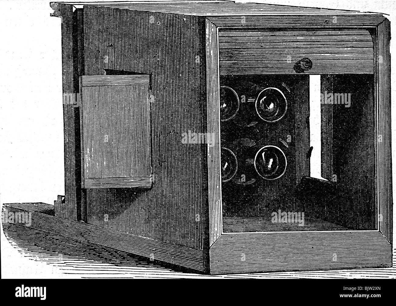 photography, cameras, tintype camera with different lenses, historic, historical, at the turn of the 19th / 20th century, melainotype, ferrotype, lens, several, people, Stock Photo