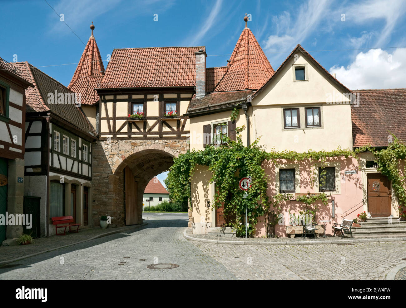 The West Gate in Prichsenstadt, Franconia, Bavaria, Germany. Stock Photo