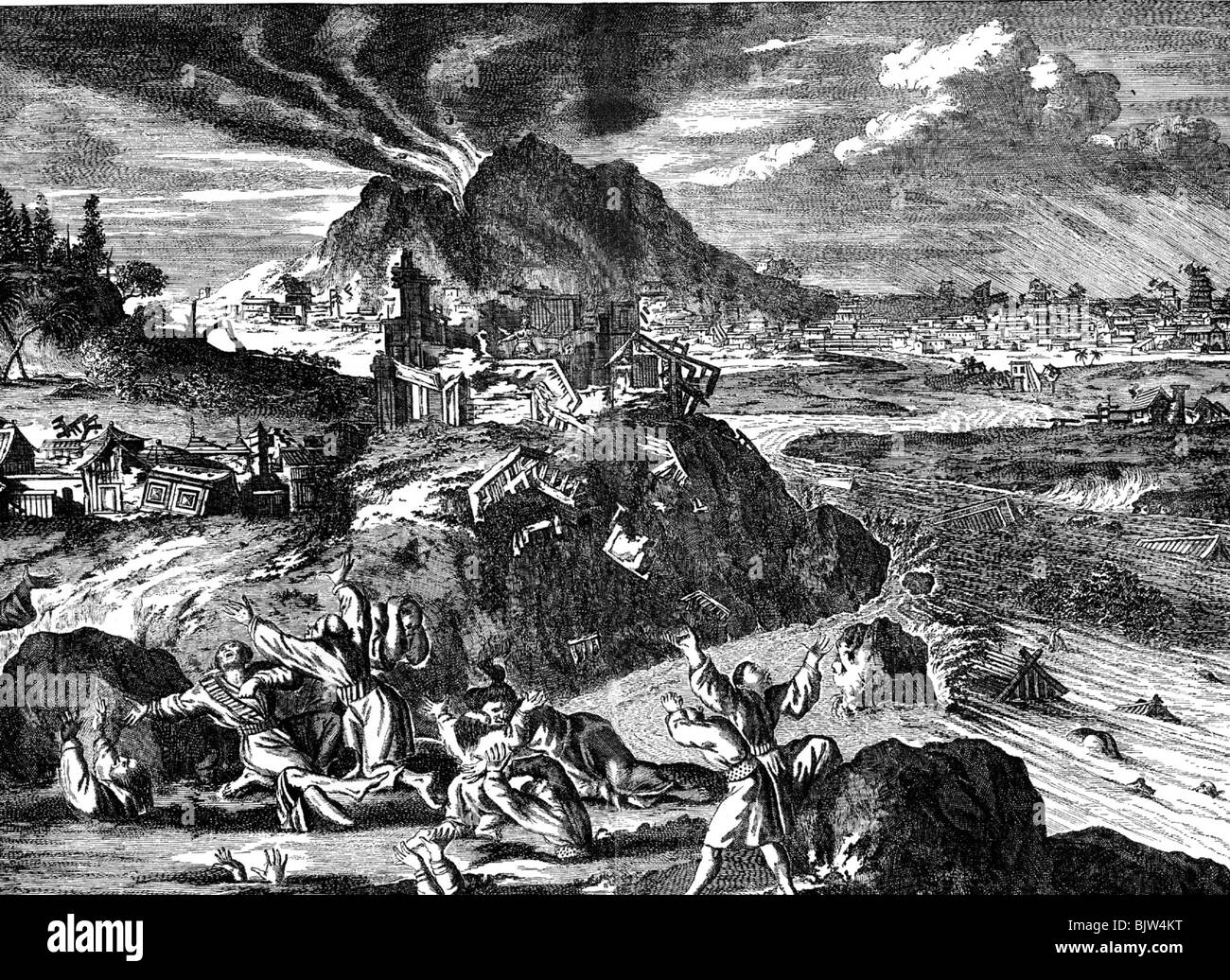 disasters, earthquakes, the great earthquake in Jedo (Tokyo), 1650, Stock Photo