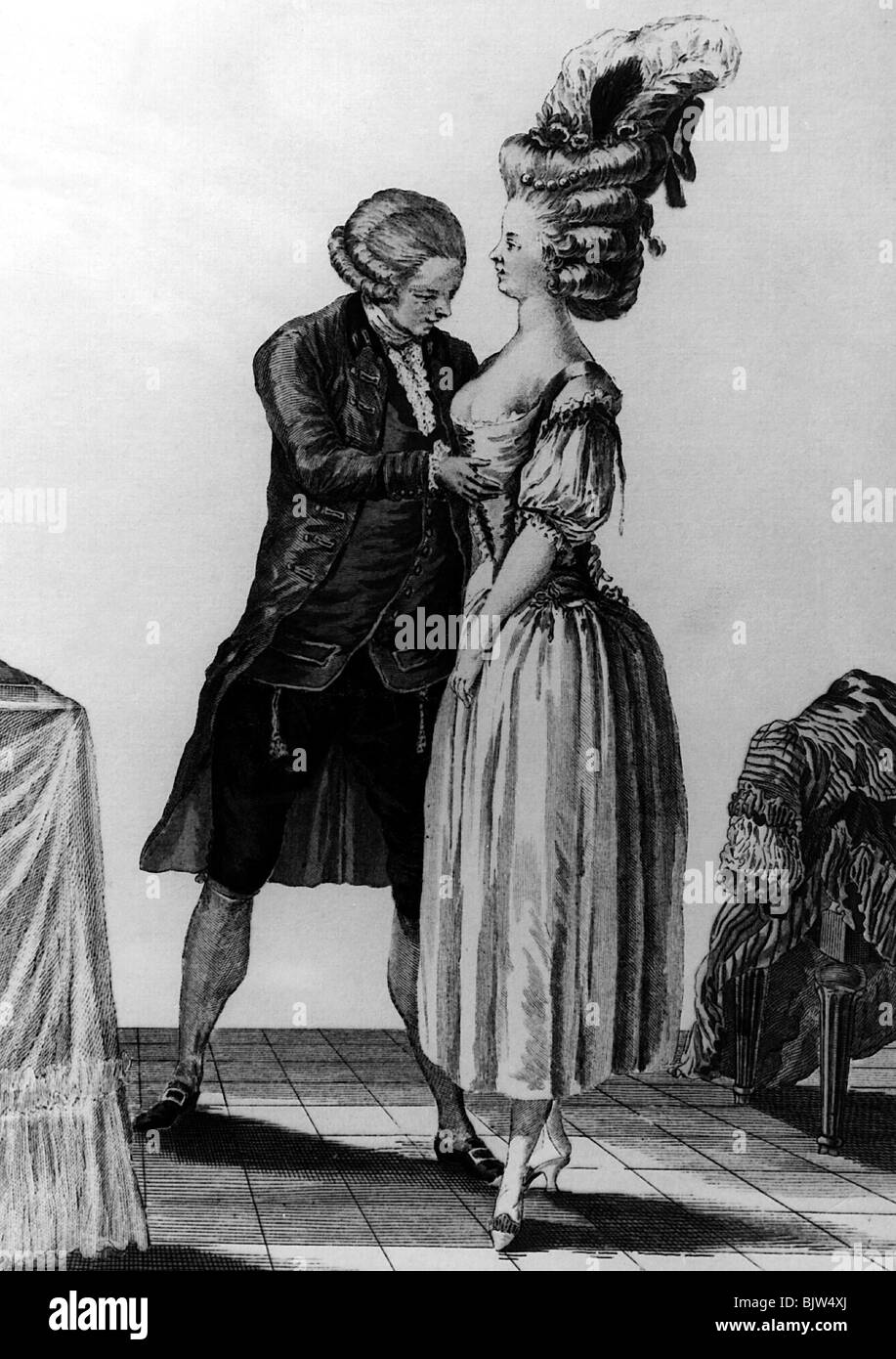 fashion, ladie's fashion, 18th century, fitting at corset maker, circa 1770  Stock Photo - Alamy