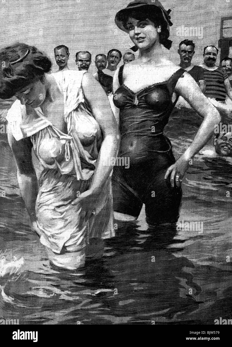 Fashion Bathing Fashion 1903 Bathing Beauty Watched By Men