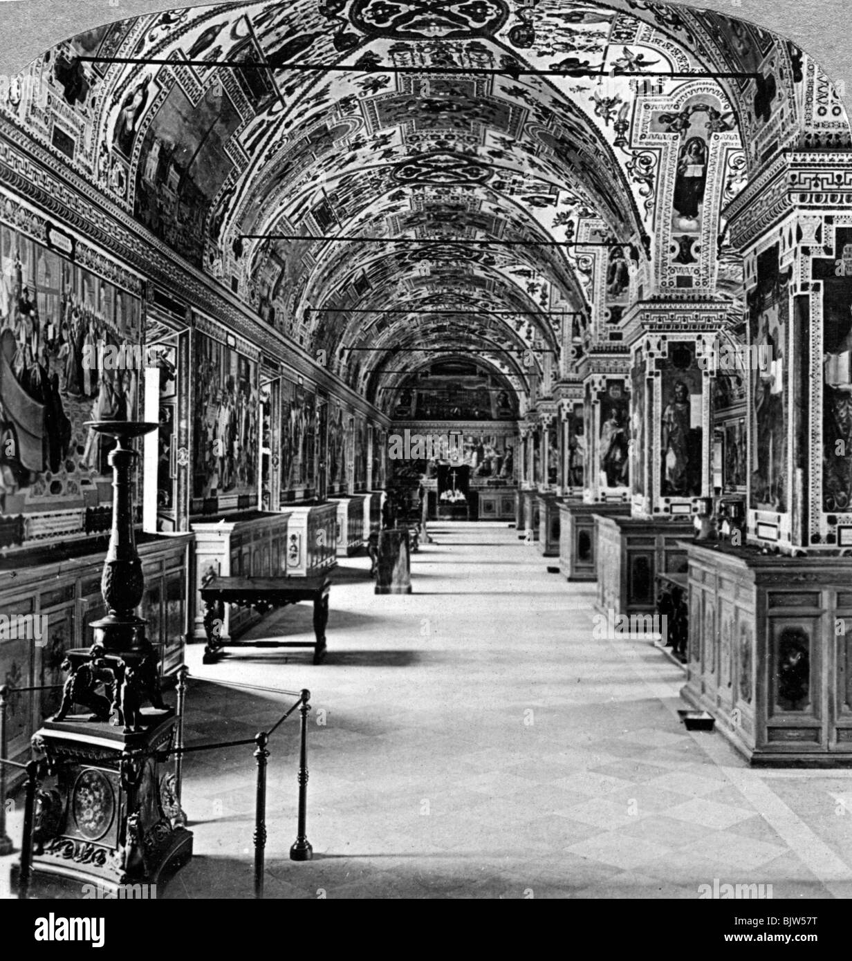 Interior of the Vatican Library, Rome, Italy.Artist: Underwood & Underwood Stock Photo