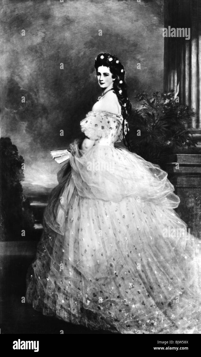 Elisabeth, ('Sisi'), 25.12.1837 - 9.9.1898, Empress consort of Austria, full length, painting by Franz Xaver Winterhalter, 1865, Stock Photo