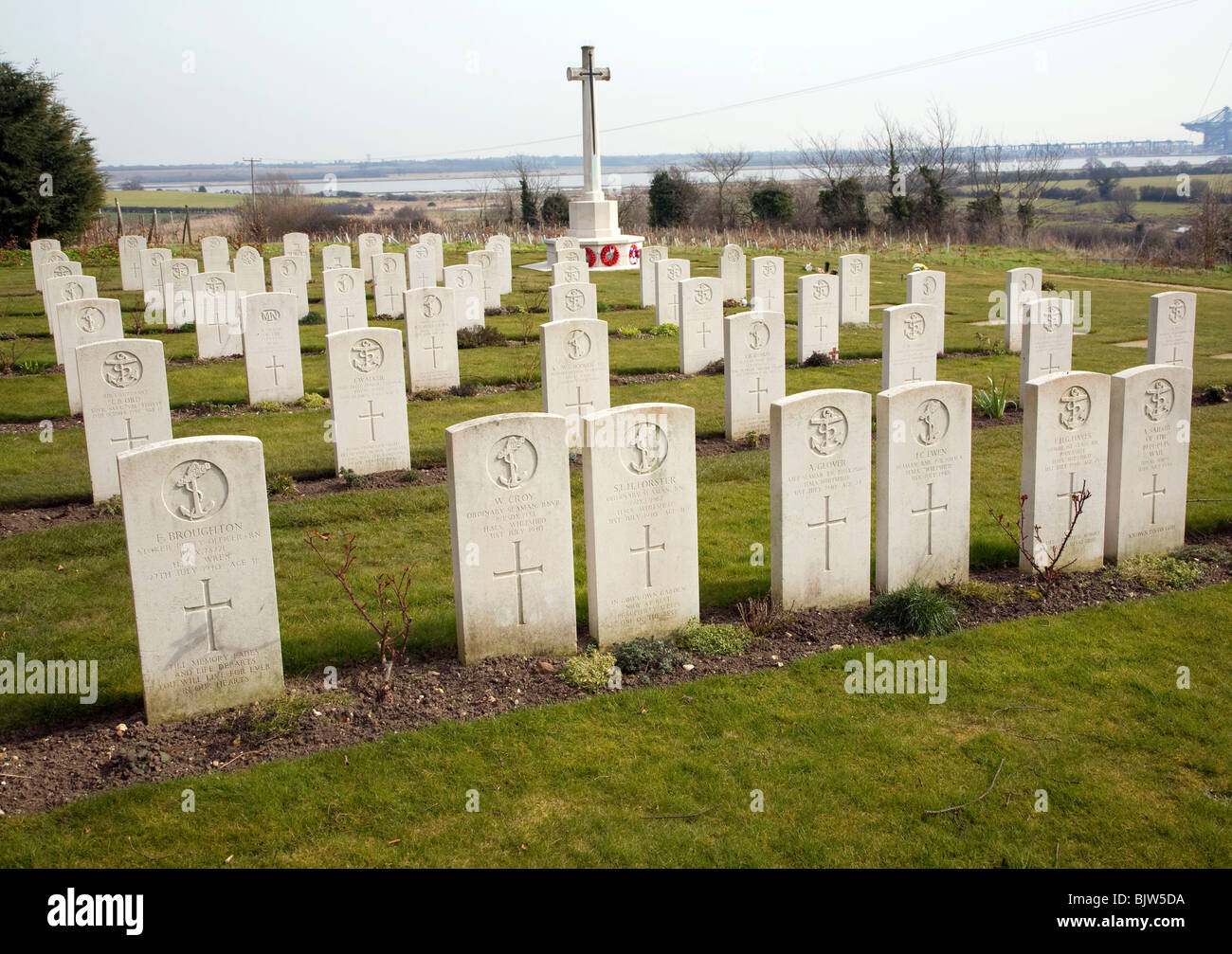 Post 1940 naval burial ground cemetery Shotley Suffolk Stock Photo
