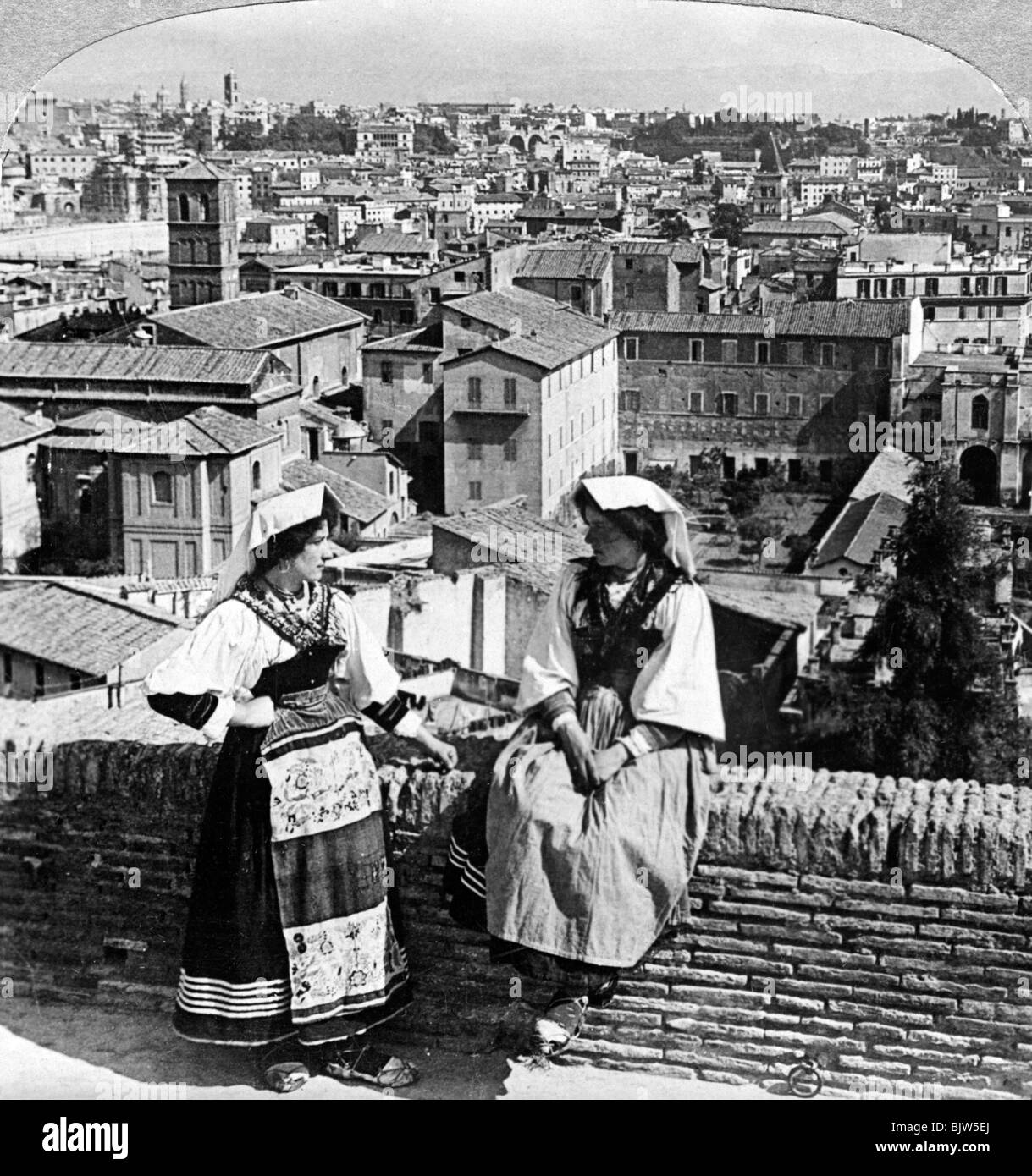 Two women in traditional costume in Rome, Italy.Artist Underwood