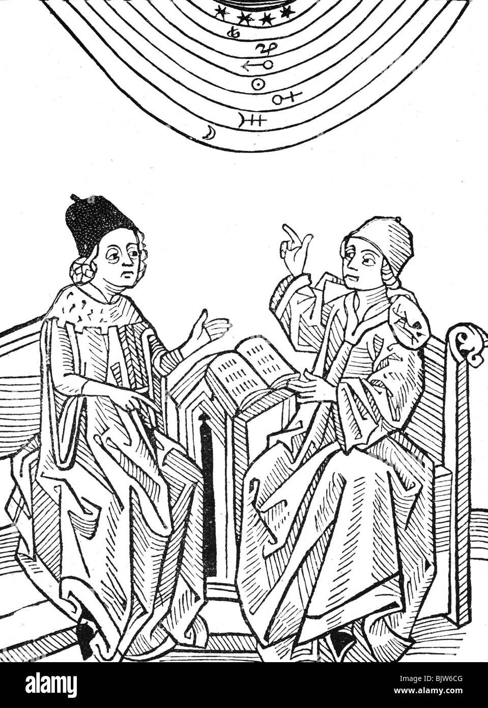 astrology, astrologers, school of astrologers, after anonymous image, woodcut, historic, historical, people, Stock Photo