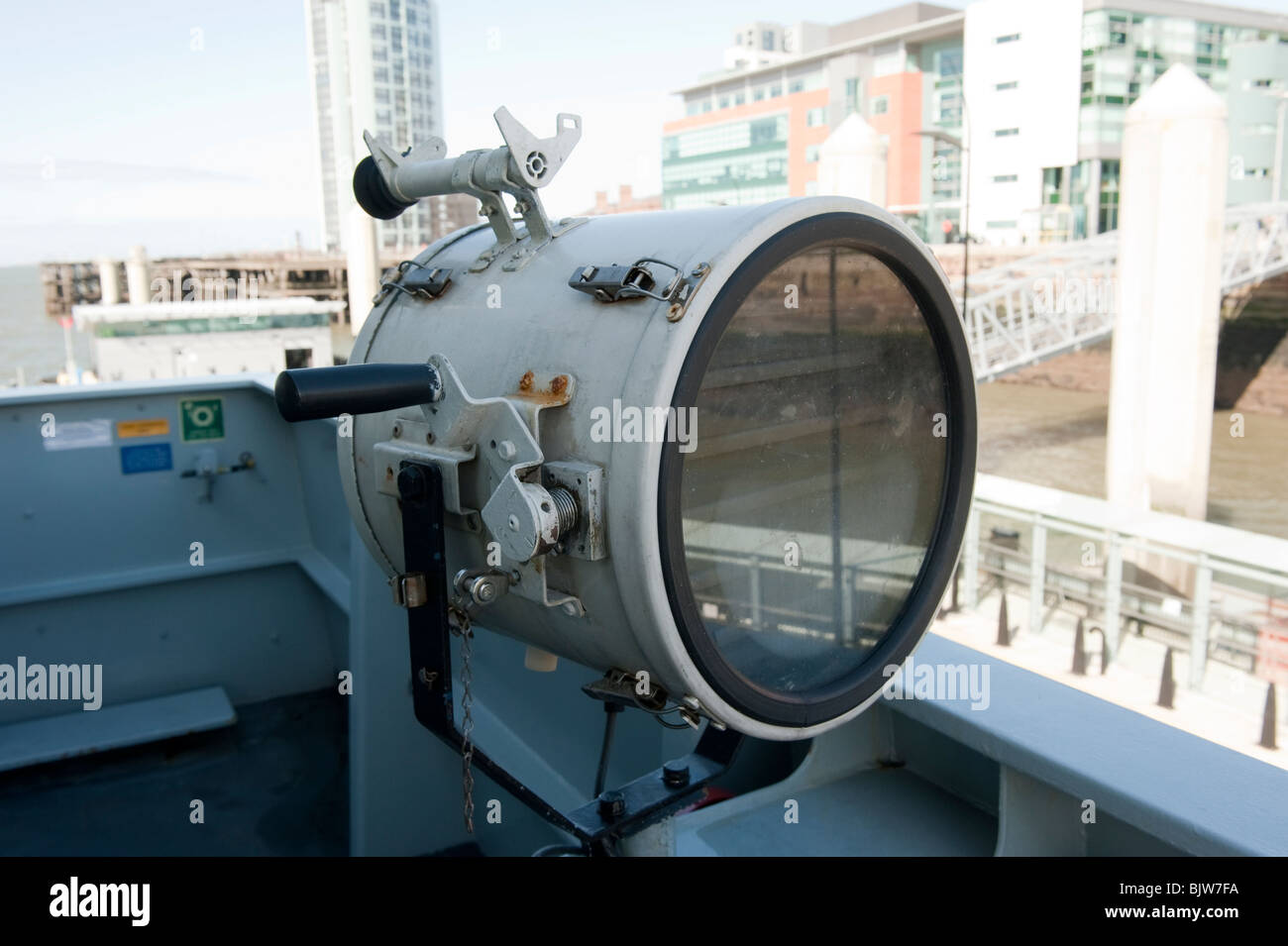 Royal Navy Signal Lamp on disused ship Stock Photo