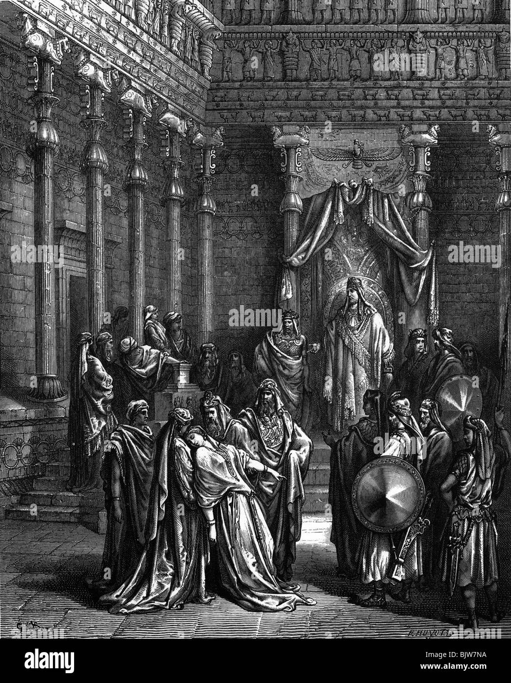 religion, biblical scenes, 'Faint of Esther', wood engraving by Gustave Dore (1832 - 1883), , Artist's Copyright has not to be cleared Stock Photo