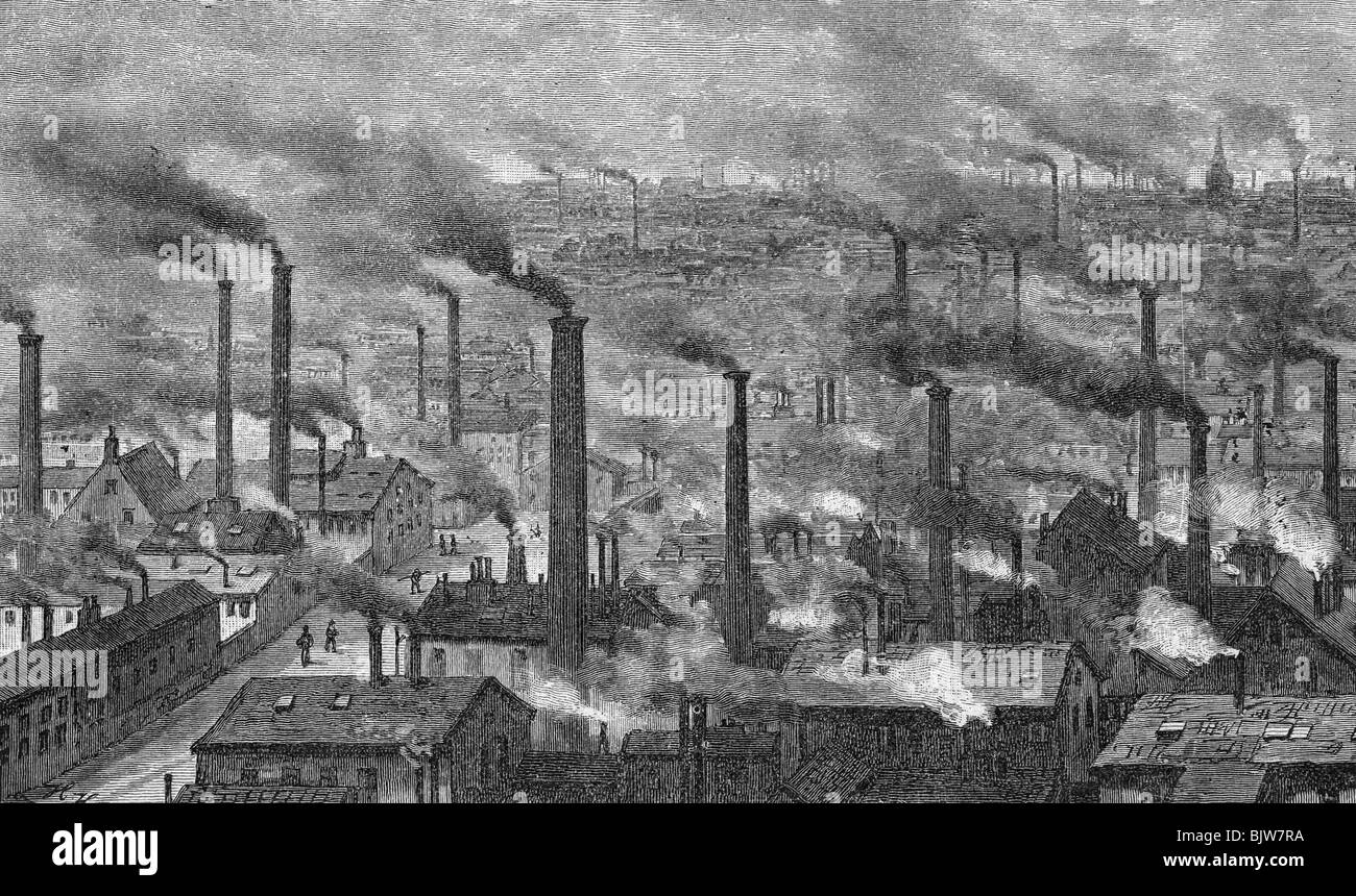 industry, factories, industrial town, England, wood engraving by Roth, circa 1880, Stock Photo