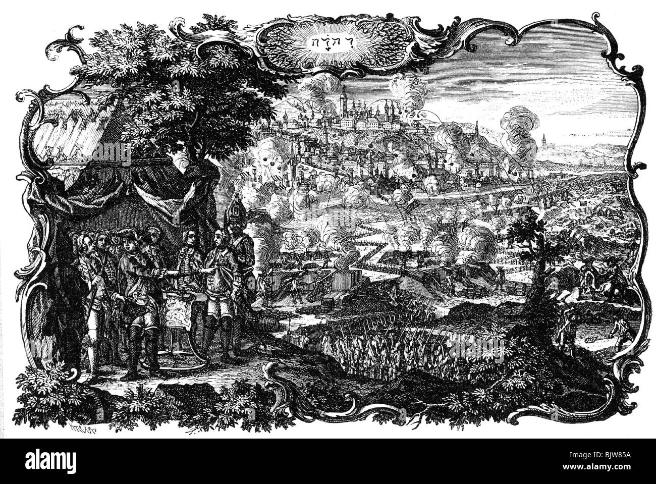 events, Seven Years War 1756 - 1763, Siege of Prague, 7.5.- 19.6.1757, etching by Johann Adolf Stockmann, 2nd half 18th century, Bohemia, Austria, Prussia, Prussians, Czechia, historic, historical, people, Stock Photo