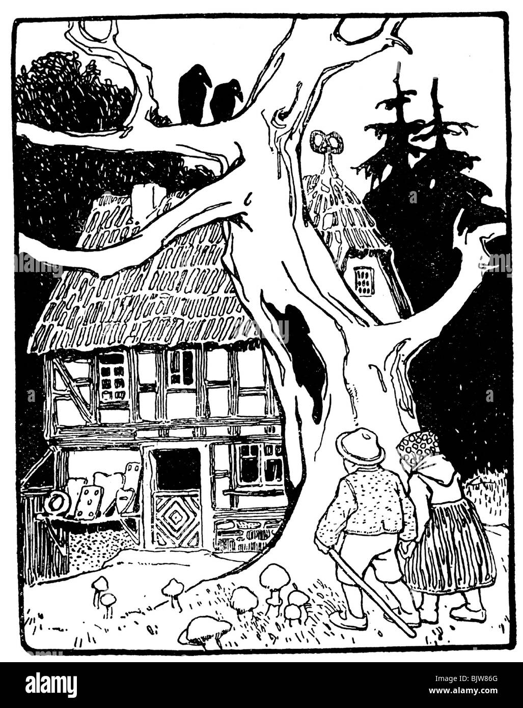 literature, fairy tale, Grimm's Fairy Tales, 'Hansel and Gretel', drawing by Otto Ubbelohde (1867 - 1922), Stock Photo