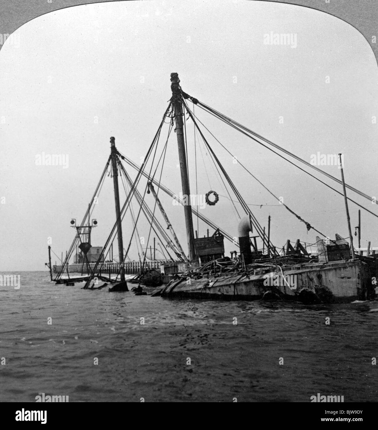 Sunken warship HMS 'Vindictive', Ostend, Belgium, World War I, 1918.Artist: Realistic Travels Publishers Stock Photo