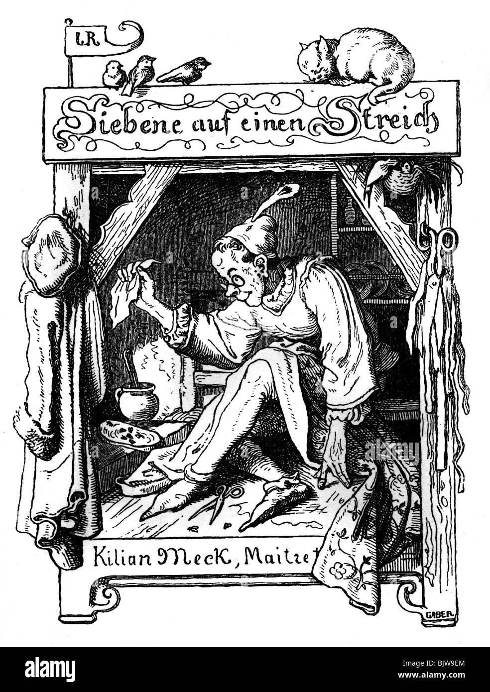 literature, fairy tale, Grimm's Fairy Tales, 'The Valiant Little Tailor', illustration by Ludwig Richter (1803 - 1884), Stock Photo