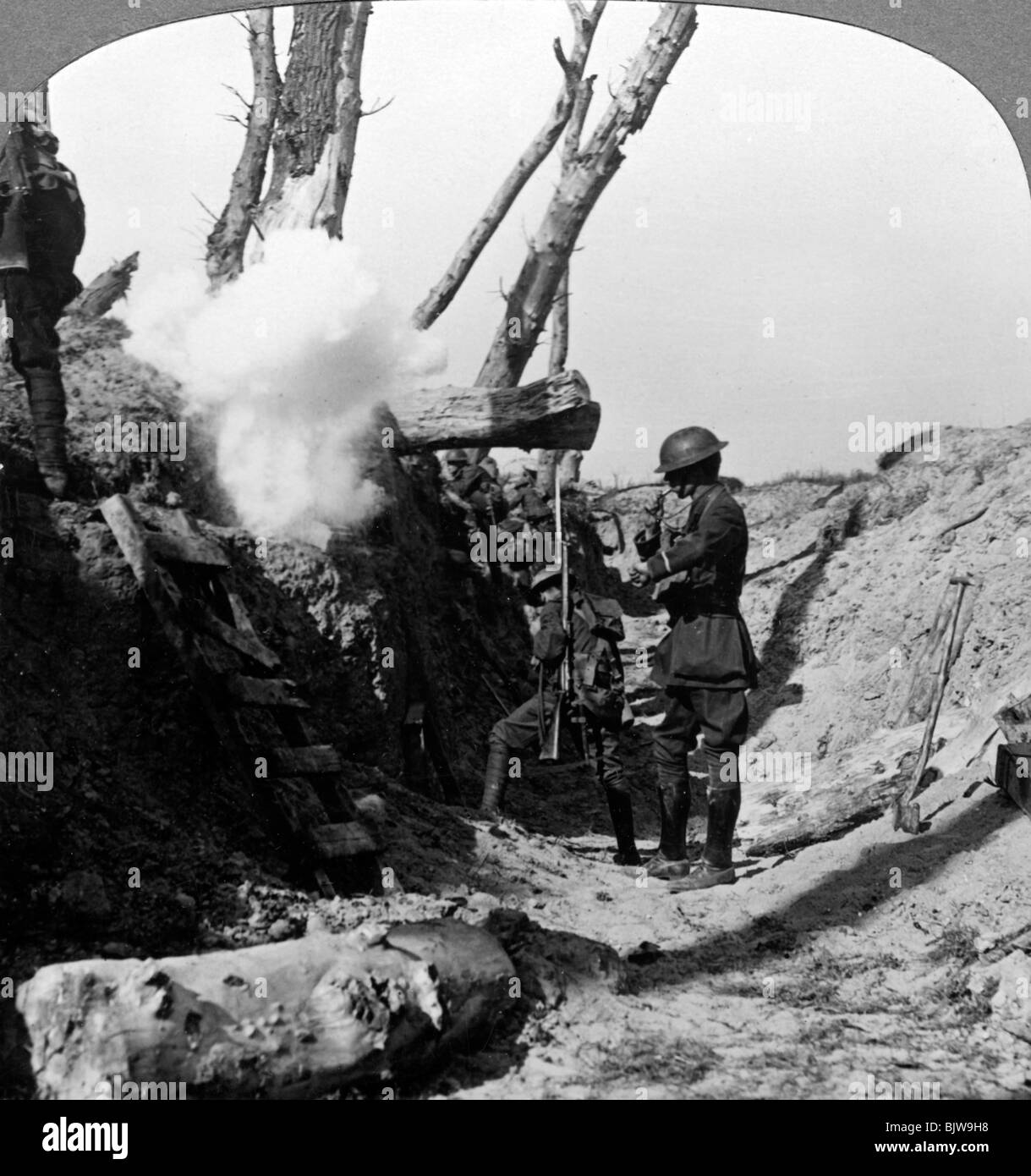 Soldiers waiting in the trenches to go over the top, World War I,  1914-1918.Artist: Realistic Travels Publishers Stock Photo - Alamy