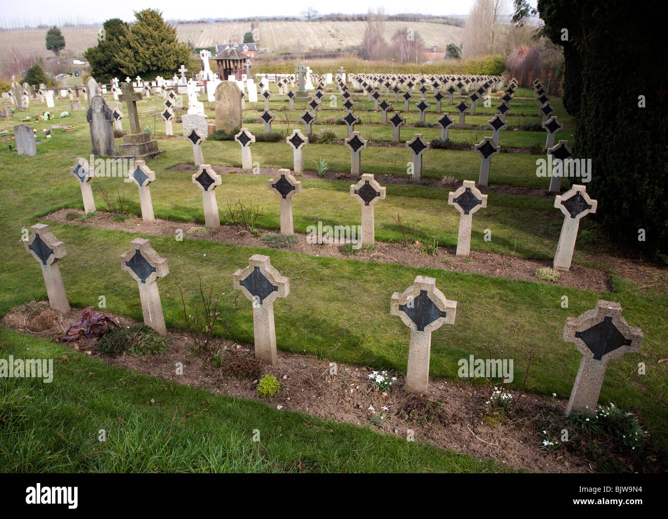 Pre 1940 Naval burial ground cemetery, with many graves and memorials from HMS Ganges, Shotley, Suffolk Stock Photo