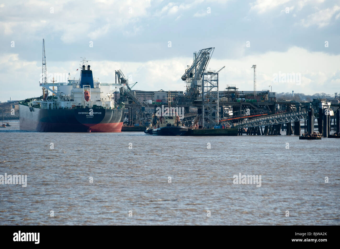 Tranmere Oil Terminal ship unloading Wirral Merseyside UK Stock Photo
