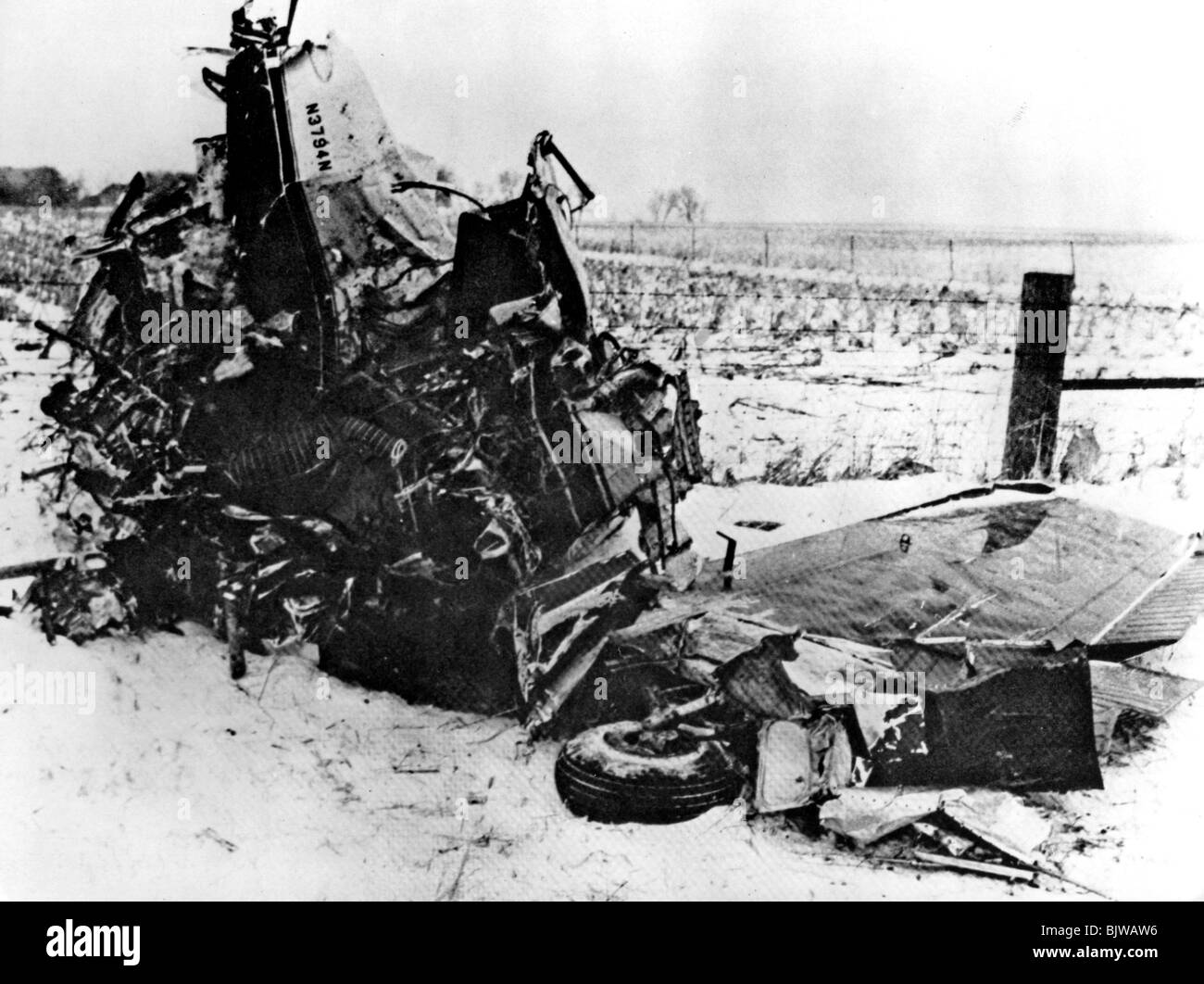 BUDDY HOLLY - wreck of  light aircraft in which Holly, Big Bopper and Ritchie Valens died at Clear Water Lake,Iowa, 3 Feb 1959 Stock Photo