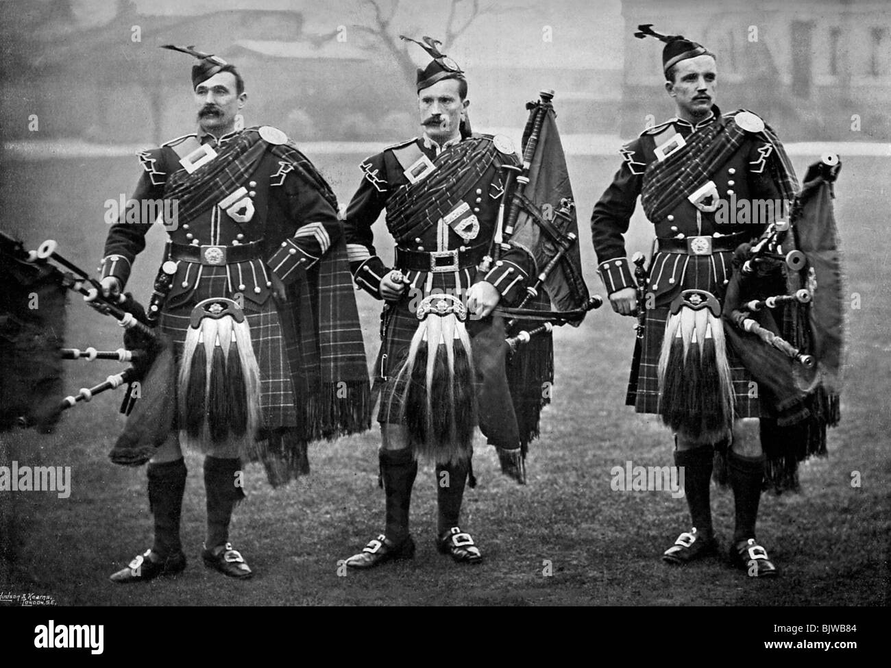 Pipers of the 1st Scots Guards, 1896.Artist: Gregory & Co Stock Photo
